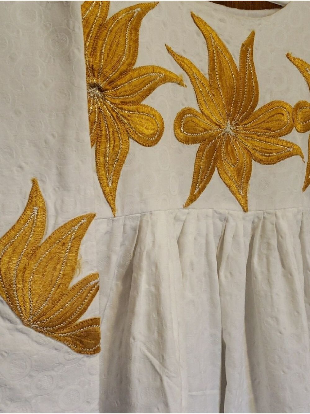 Vintage Handmade White Cotton Maxi Dress with Yellow Floral Embroidery - Picture 7 of 13